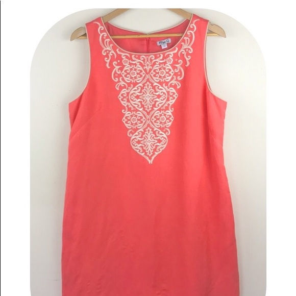 Eliza J Dresses & Skirts - Eliza J Peach Linen Dress w/ Tan Embroidered Bust